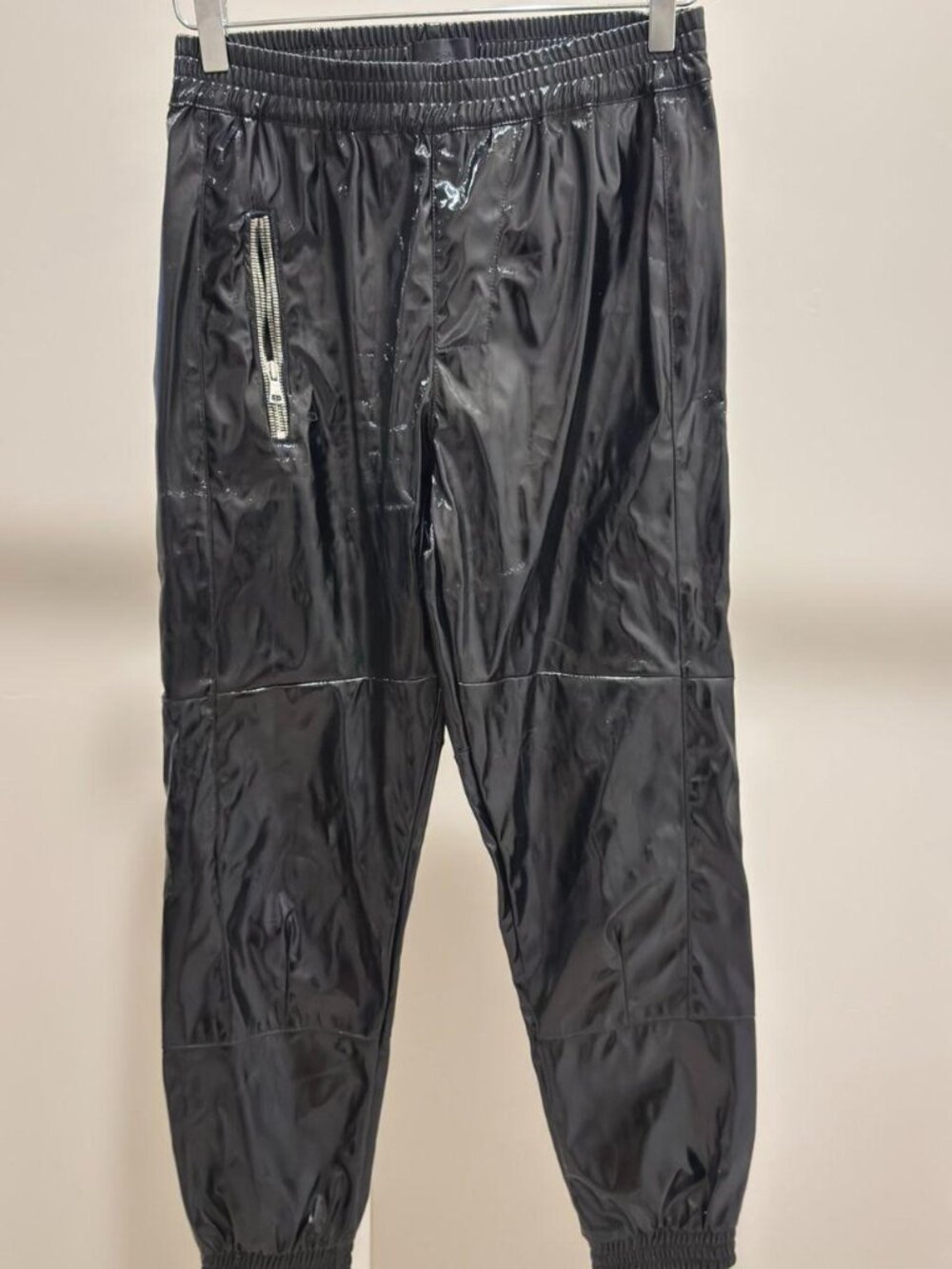 R+A Black High Shine Vinyl Look Jogger Pants